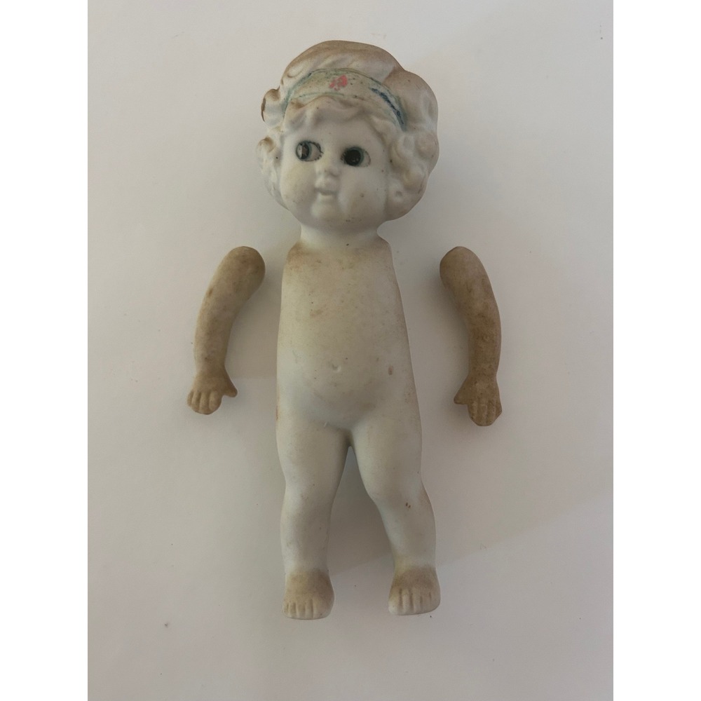 Vintage Bisque Porcelain‎ Cute Kewpie Doll Japan Blue Headband Detached Arms